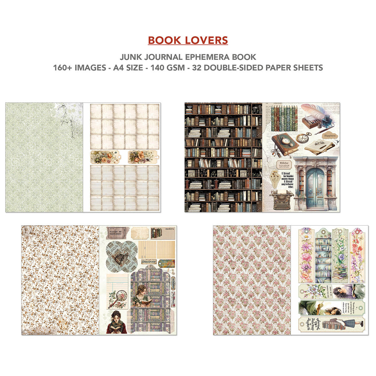 Book Lovers Junk Journal & Ephemera Book A4 32/Pkg