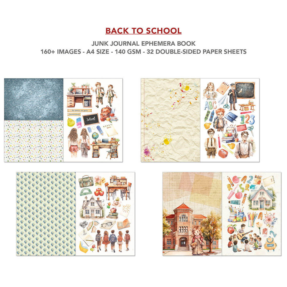 Back To School Junk Journal & Ephemera Book A4 32/Pkg
