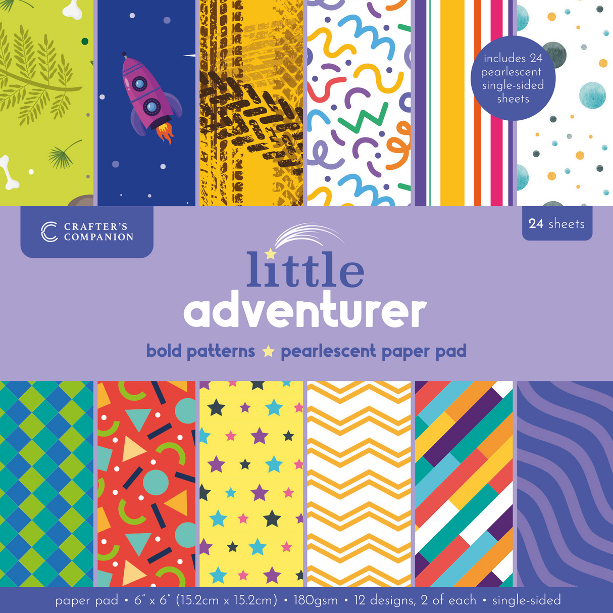 Crafters Companion 6” x 6” Paper Pad - Bold Patterns