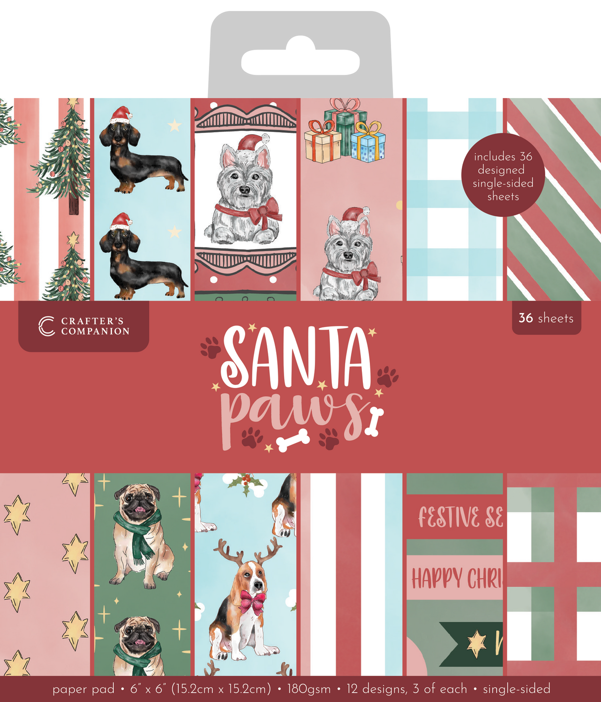 Crafter’s Companion Santa Paws 6”x6” Paper Pad
