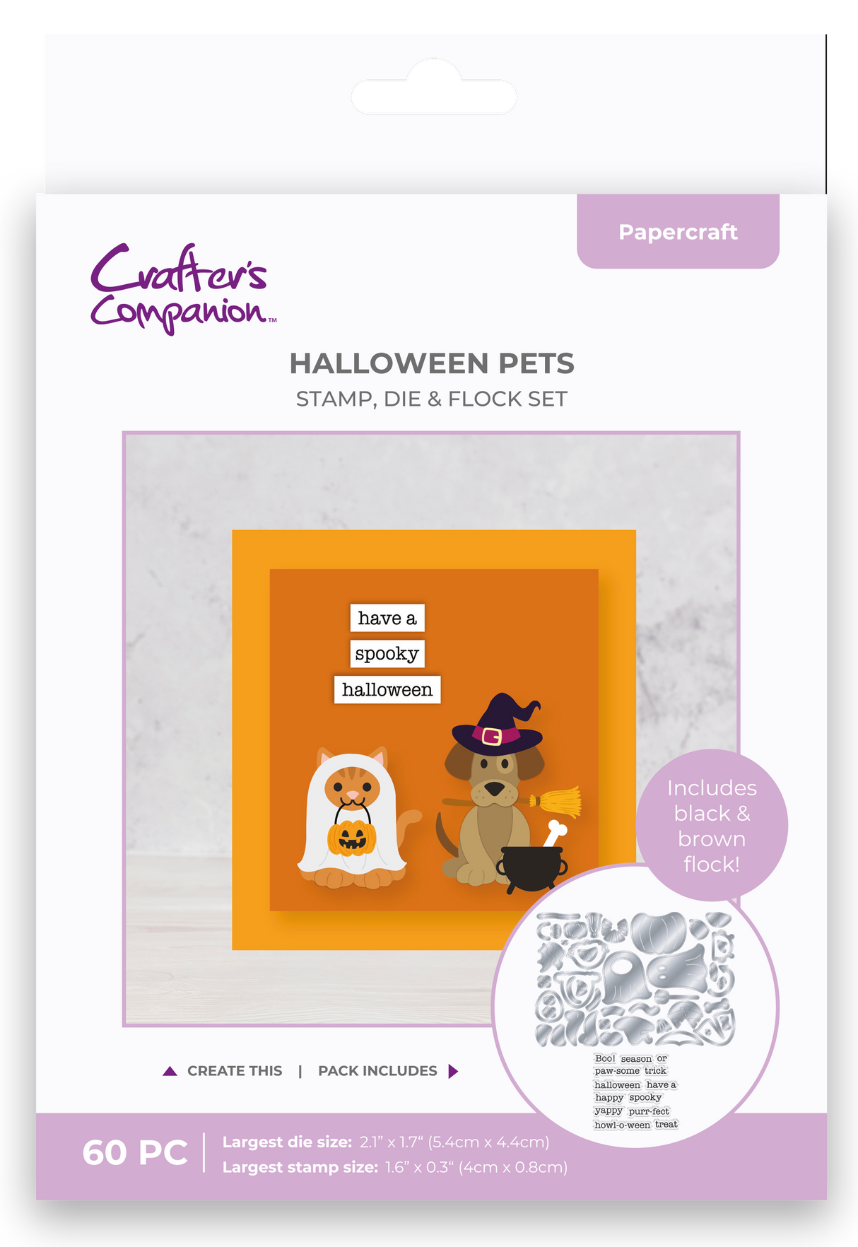 Crafter's Companion Stamp, Die & Flock - Halloween Pets