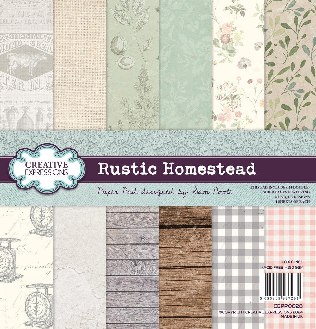 Creative Expressions Sam Poole Rustic Homestead 8 in x 8 in Paper Pad