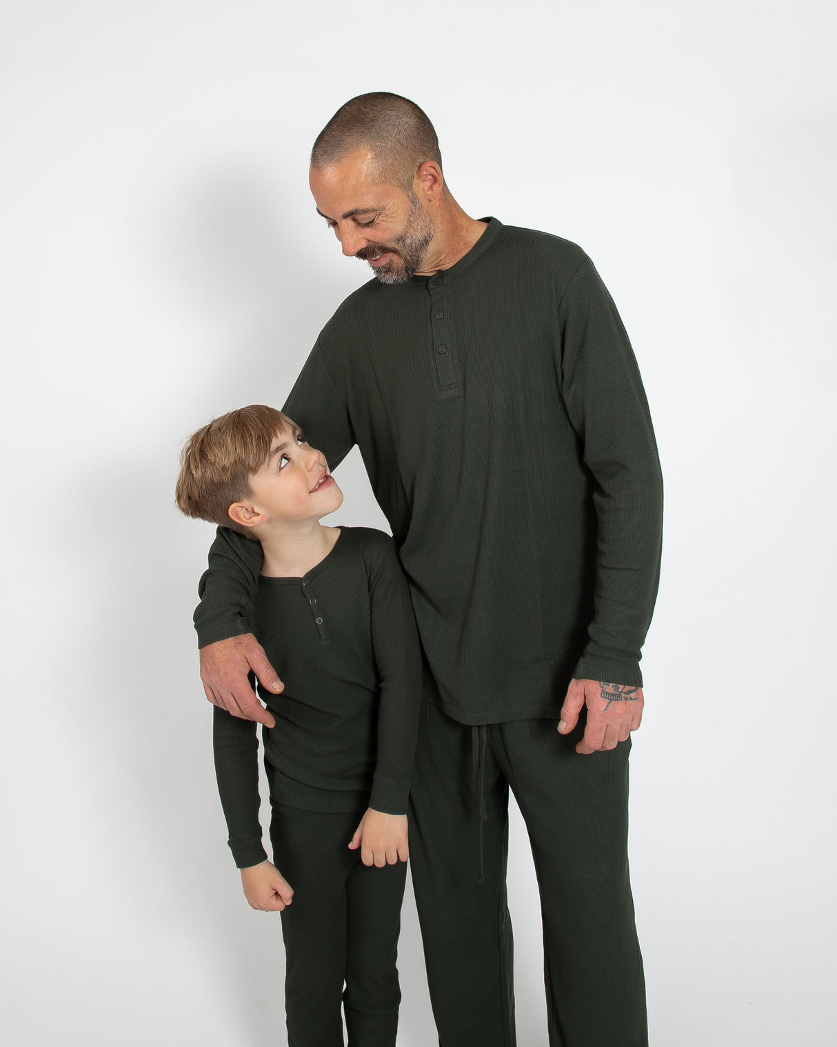 Deep Forest Green Waffle Unisex Long Pajama Set