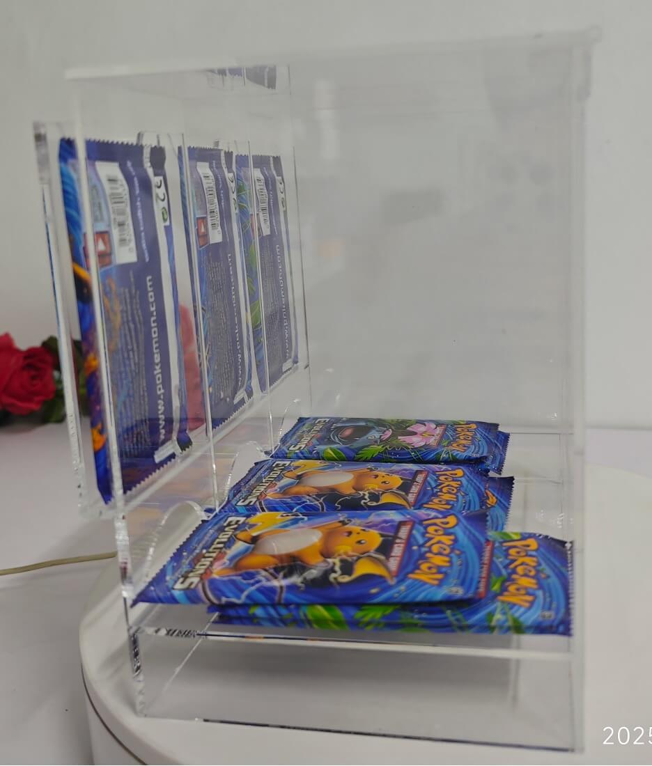 Acrylic Display Stand for Booster DispenserPacks – Retail Counter Unit with Top Shelf