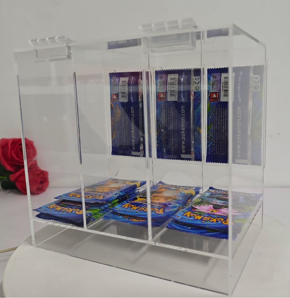 Acrylic Display Stand for Booster DispenserPacks – Retail Counter Unit with Top Shelf