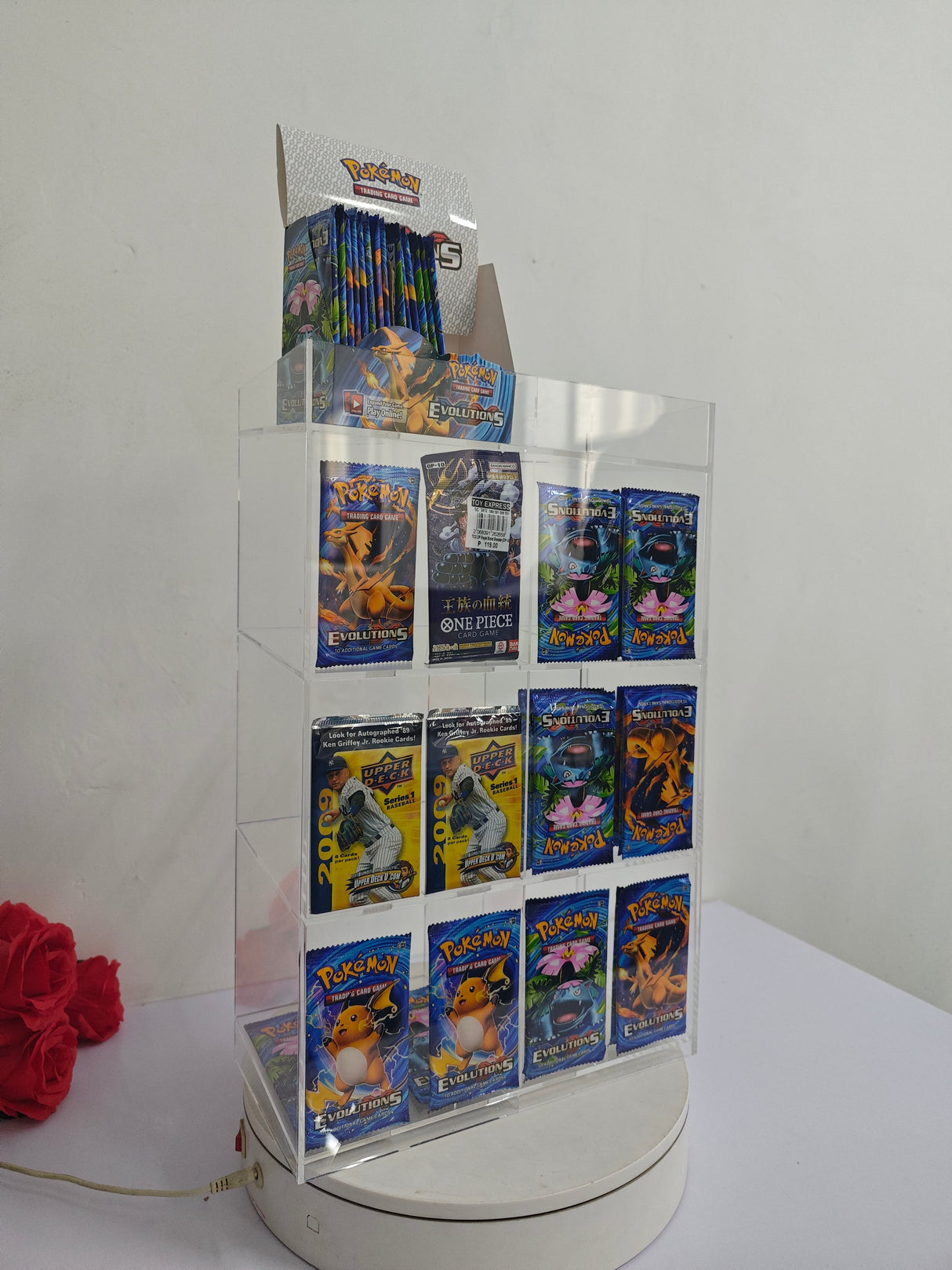 Acrylic Display Stand for Booster DispenserPacks – Retail Counter Unit with Top Shelf