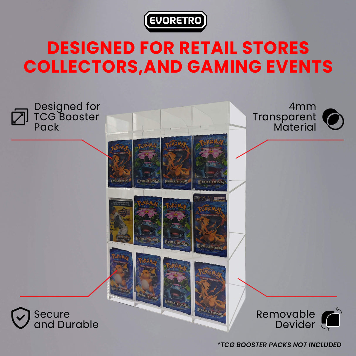 Acrylic Display Stand for Booster DispenserPacks – Retail Counter Unit with Top Shelf