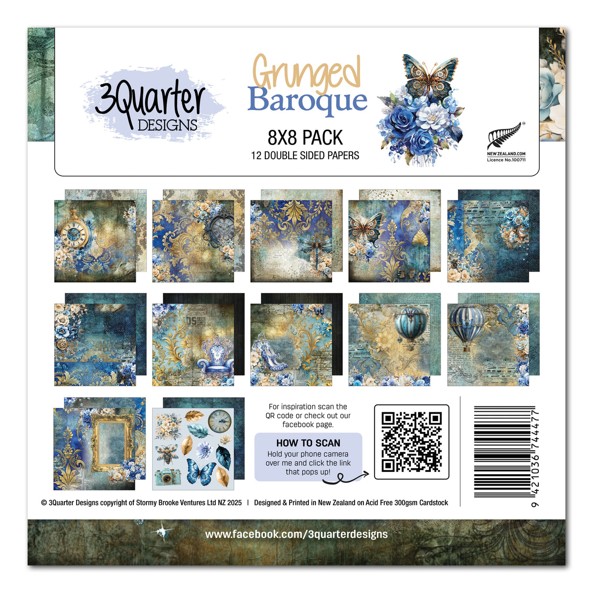3Quarter Designs Grunged Baroque 8x8 Paper Pack
