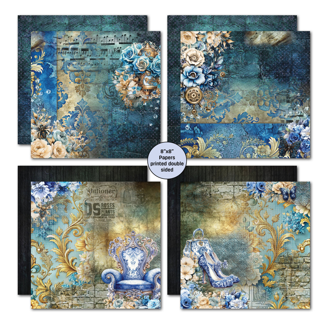 3Quarter Designs Grunged Baroque 8x8 Paper Pack