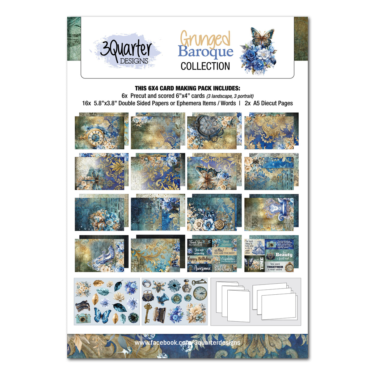 3Quarter Designs Grunged Baroque 6x4 Card Pack
