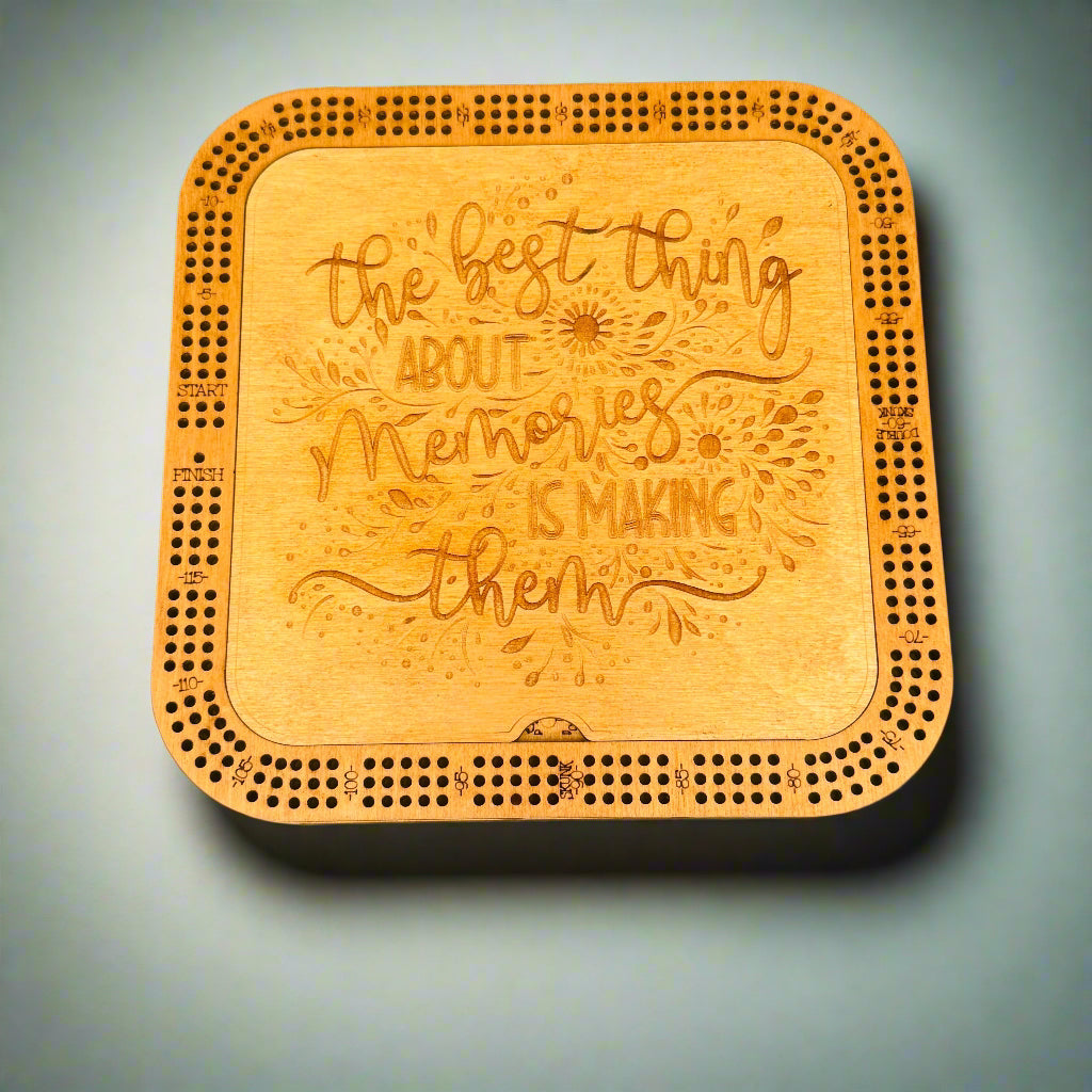 10" Square Wooden Cribbage Board with Storage – Engraved Keepsake Game Set