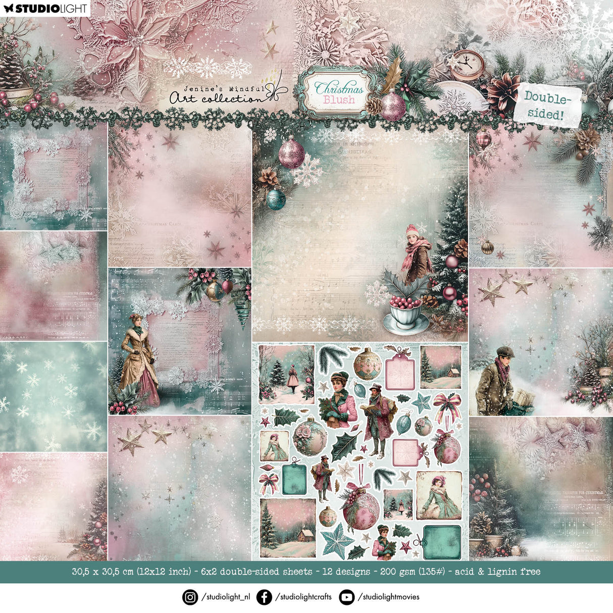 JMA Designer Paper Pad Double-Sided Scrapbooking Christmas Blush 12 Sheets