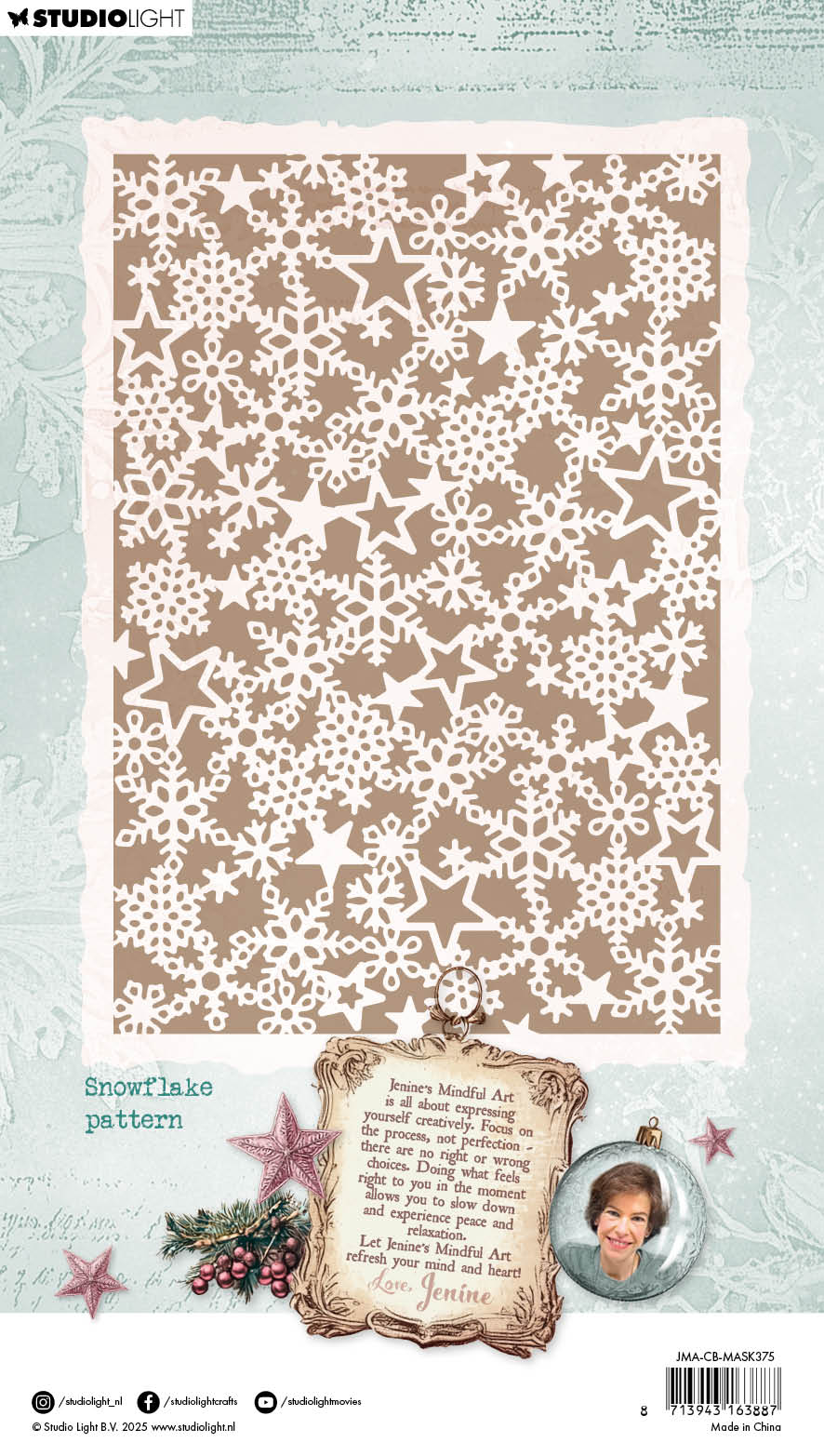 JMA Mask Snowflake Pattern Christmas Blush 1 Piece