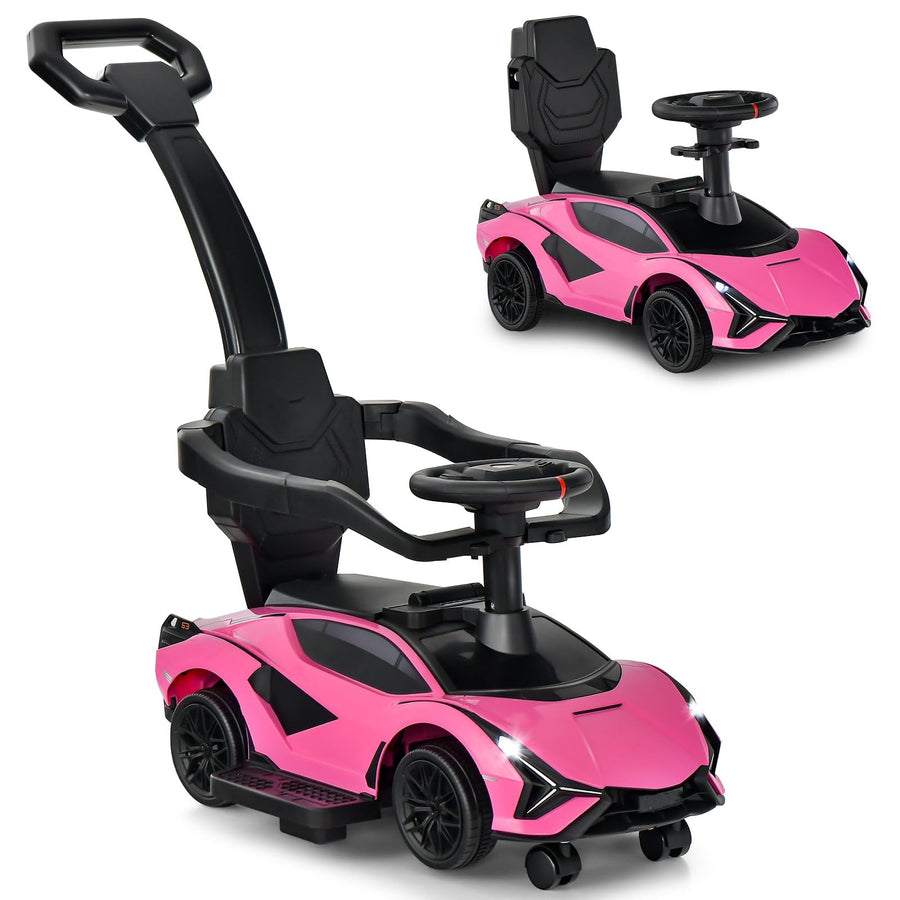 Lamborghini Sian Ultimate 3-in-1 Toddler Ride-On Push-Car W/ Music Player, Lights, Detachable Handle & Guards