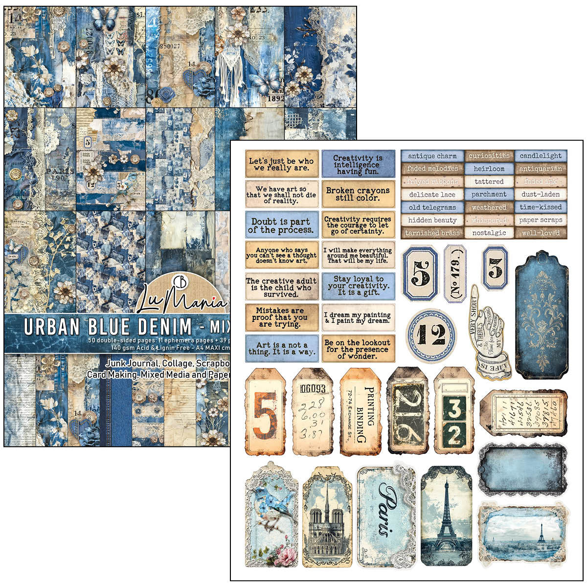 Mixed Media Book Urban Blue Denim A4 Maxi