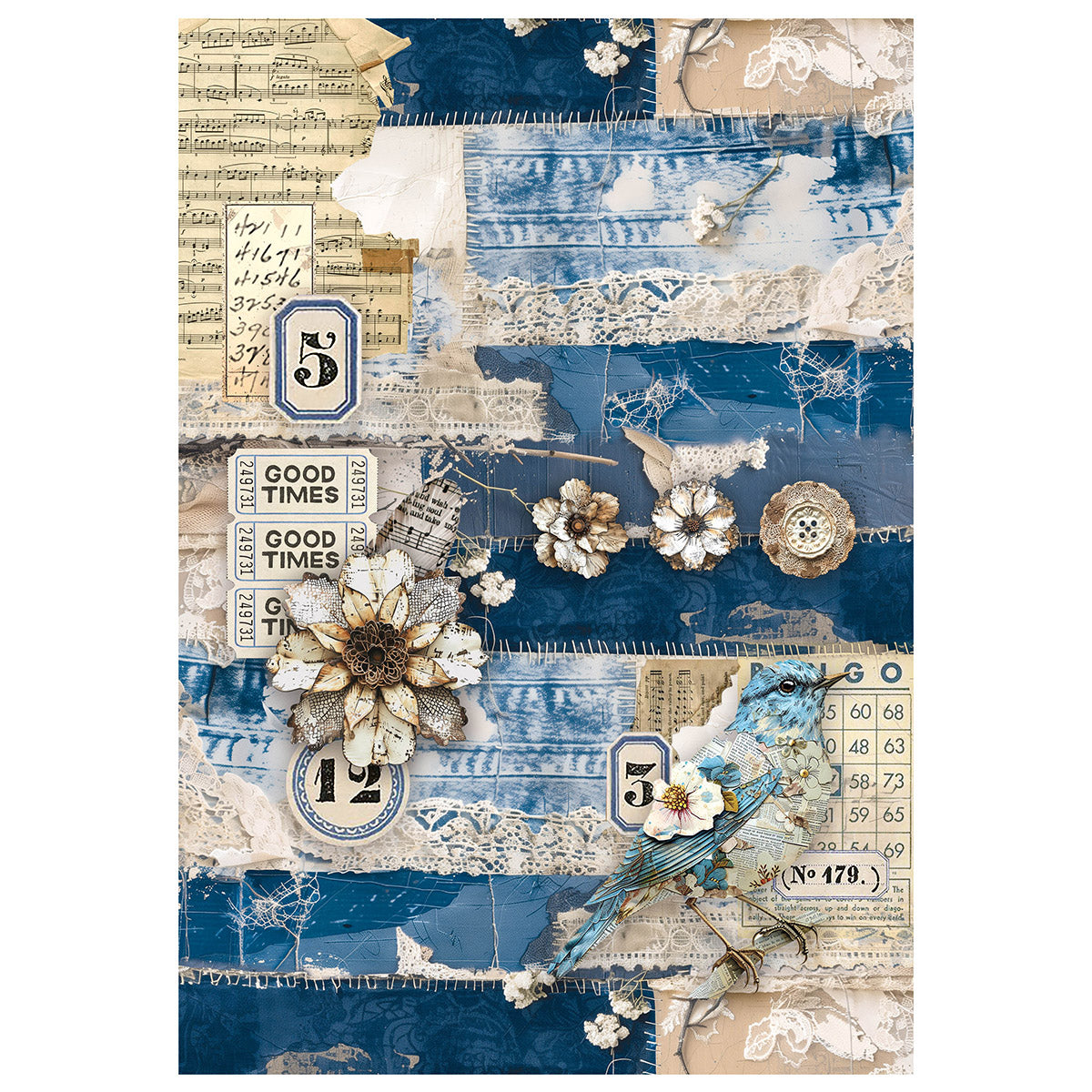 Mixed Media Rice Paper A4 Set 4/Pkg Urban Blue Denim