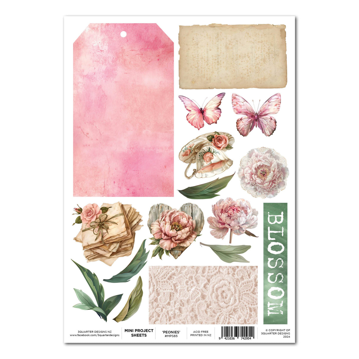 3Quarter Designs Blossoming Peonies - Mini Project Sheet