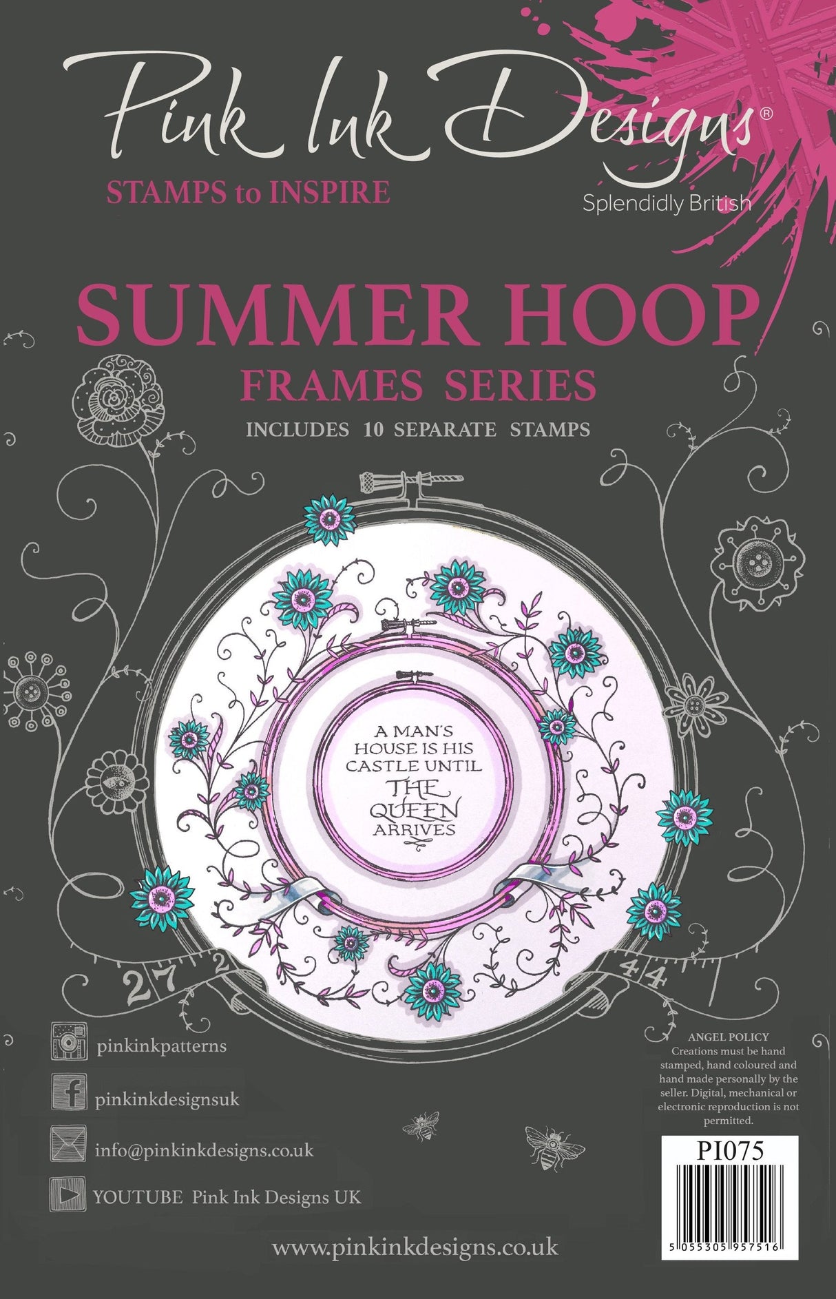 Summer Hoop A5 Clear Stamp Set showcasing floral hoop designs and decorative elements for crafts and DIY projects.
