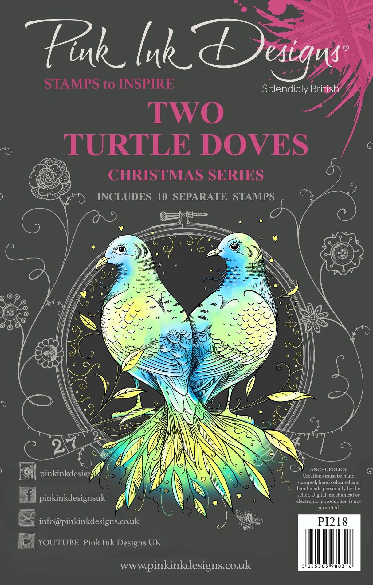 Pink Ink Designs Two Turtle Doves 6 in x 8 in Clear Stamp Set