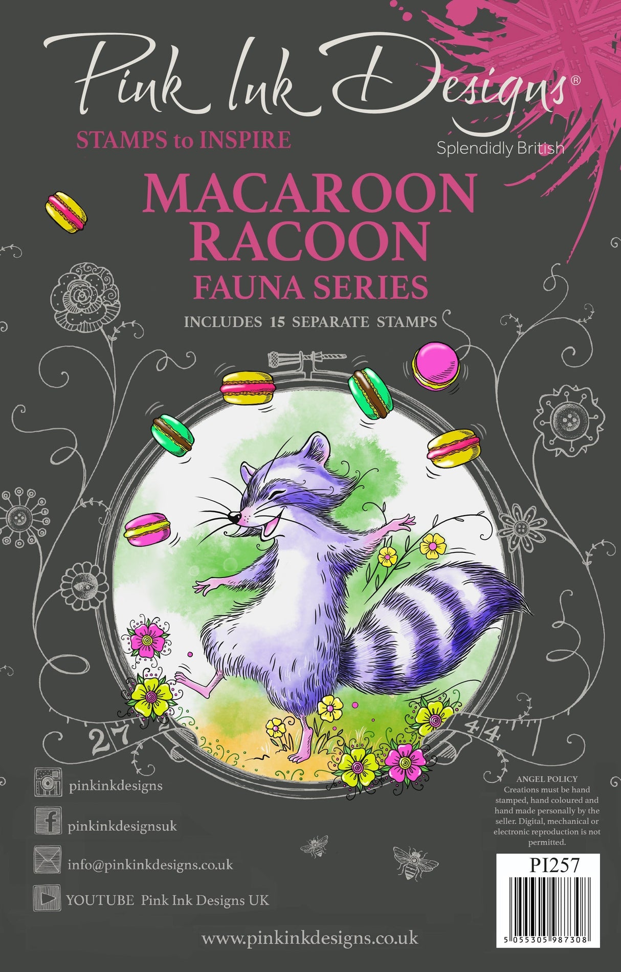 Pink Ink Designs Macaroon Racoon 6 in x 8 in Clear Stamp Set