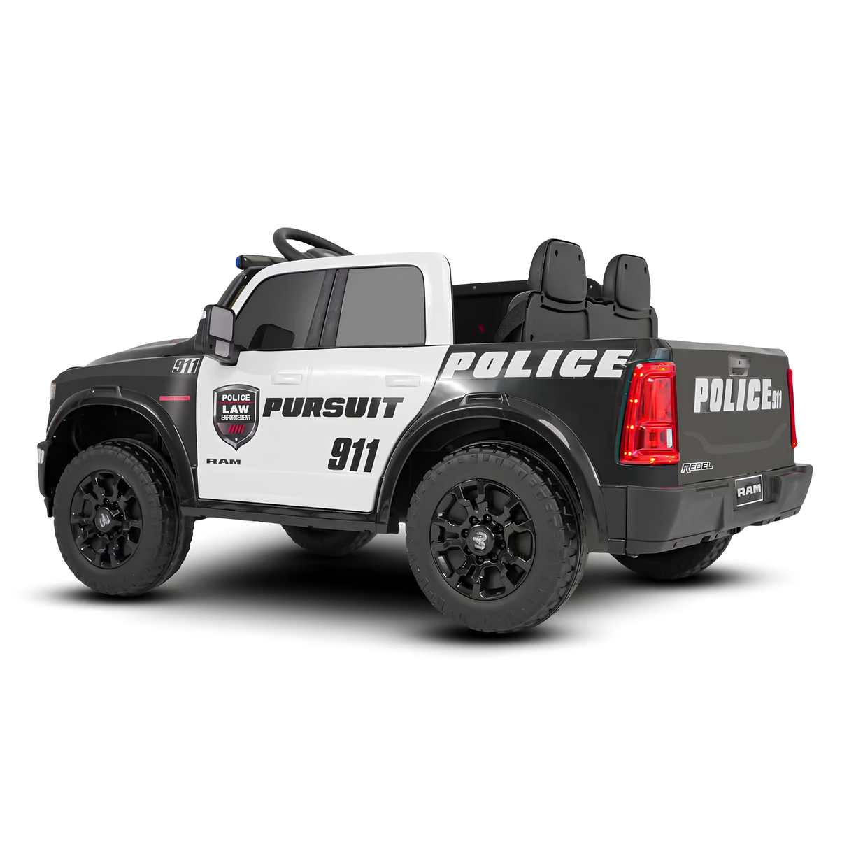 24V Police Officer Edition Kids 2-Seater Ride-On RAM Truck W/ Rubber Wheels, Siren, Music Player & RC