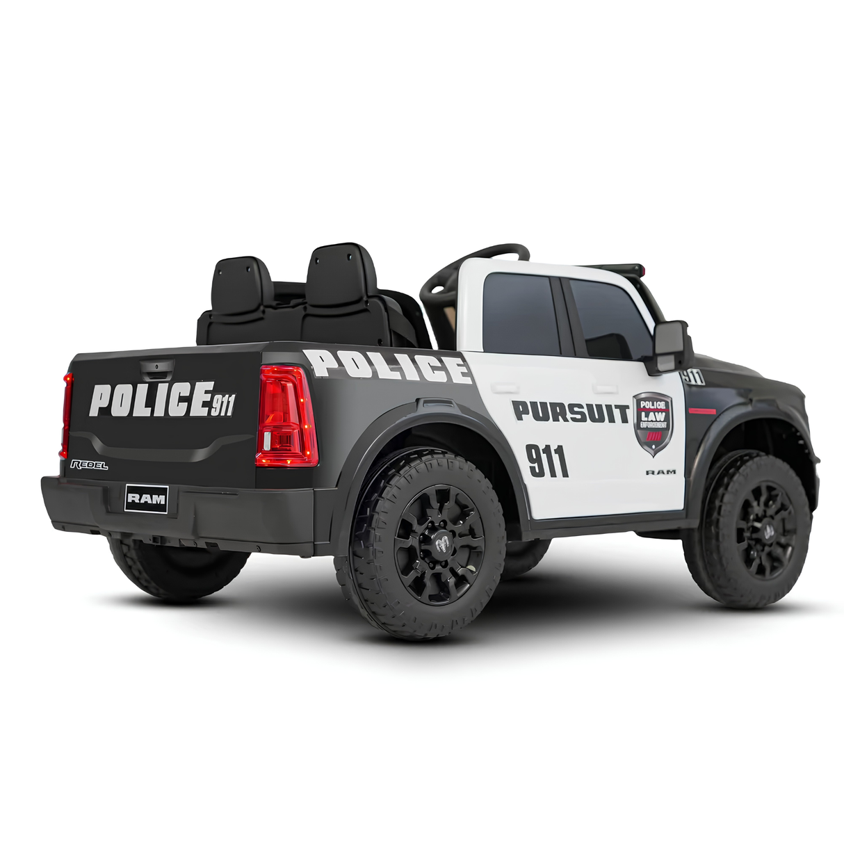 24V Police Officer Edition Kids 2-Seater Ride-On RAM Truck W/ Rubber Wheels, Siren, Music Player & RC