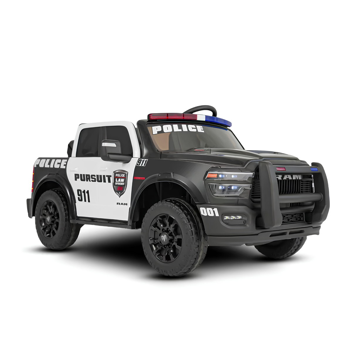 24V Police Officer Edition Kids 2-Seater Ride-On RAM Truck W/ Rubber Wheels, Siren, Music Player & RC