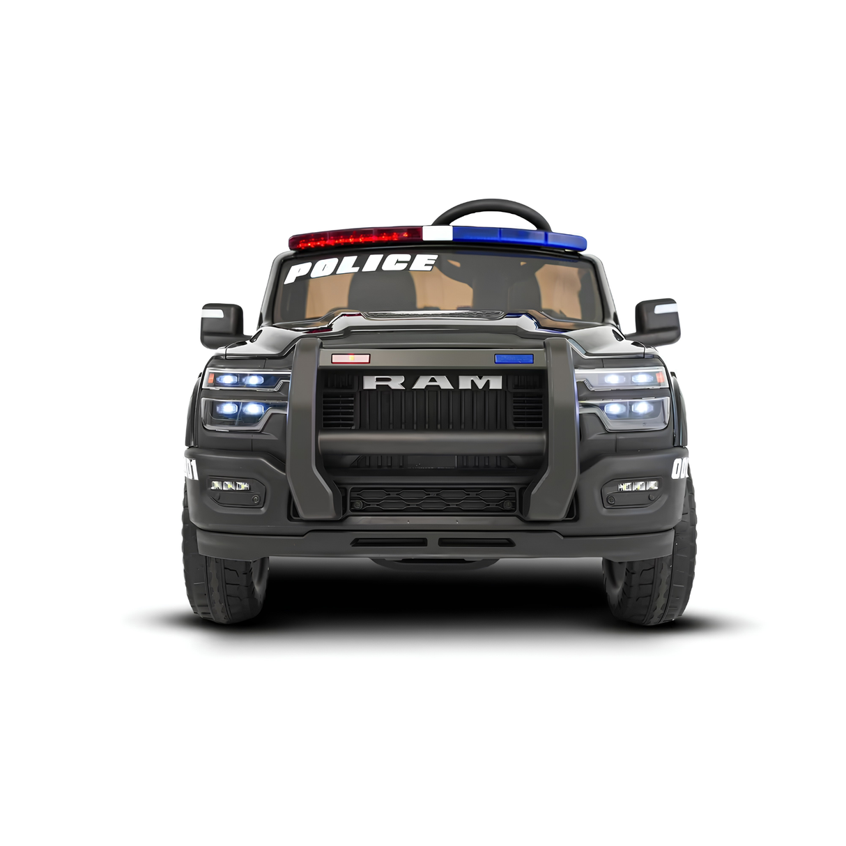 24V Police Officer Edition Kids 2-Seater Ride-On RAM Truck W/ Rubber Wheels, Siren, Music Player & RC