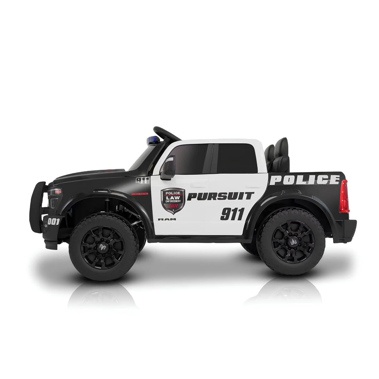 24V Police Officer Edition Kids 2-Seater Ride-On RAM Truck W/ Rubber Wheels, Siren, Music Player & RC