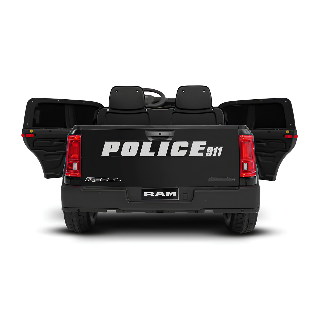 24V Police Officer Edition Kids 2-Seater Ride-On RAM Truck W/ Rubber Wheels, Siren, Music Player & RC