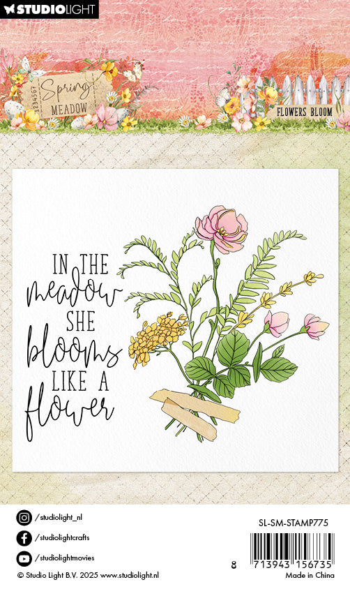 SL Clear Stamp Flower Bloom Spring Meadow 2 PC featuring elegant floral designs and inspirational quote for crafting.