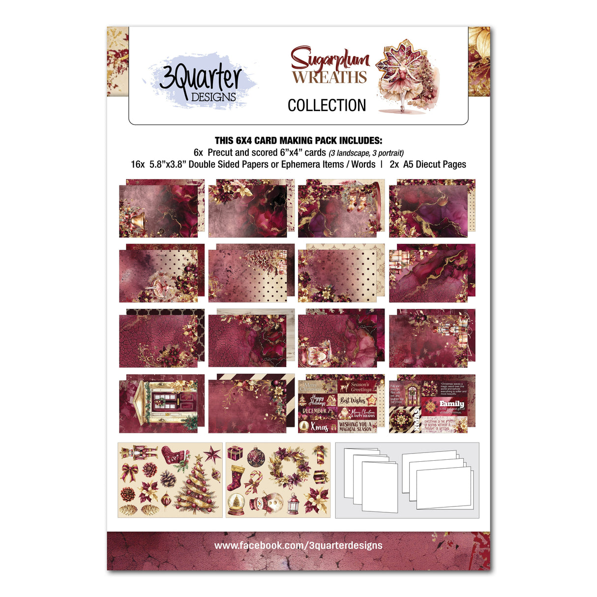 3Quarter Designs Sugarplum Wreath 6x4 Card Pack