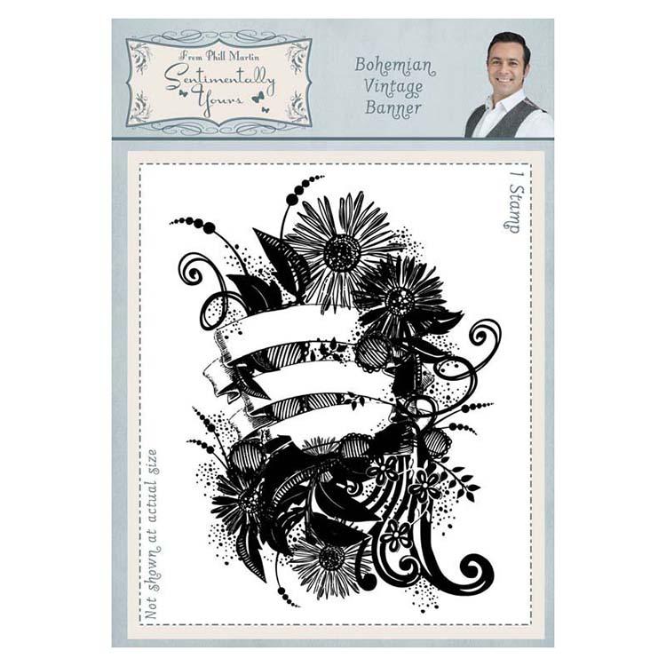 Sentimentally Yours Bohemian Vintage Banner A6 Rubber Stamp