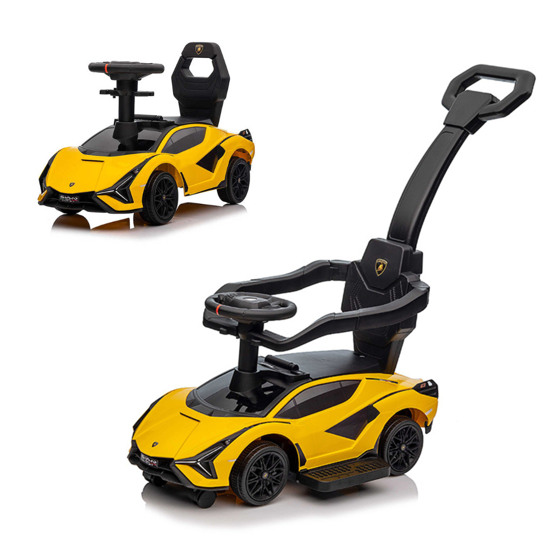 Lamborghini Sian Ultimate 3-in-1 Toddler Ride-On Push-Car W/ Music Player, Lights, Detachable Handle & Guards