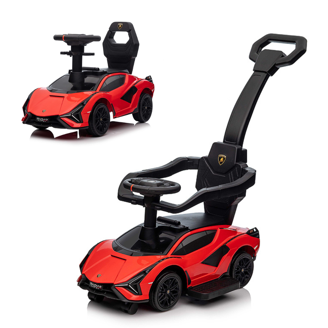 Lamborghini Sian Ultimate 3-in-1 Toddler Ride-On Push-Car W/ Music Player, Lights, Detachable Handle & Guards