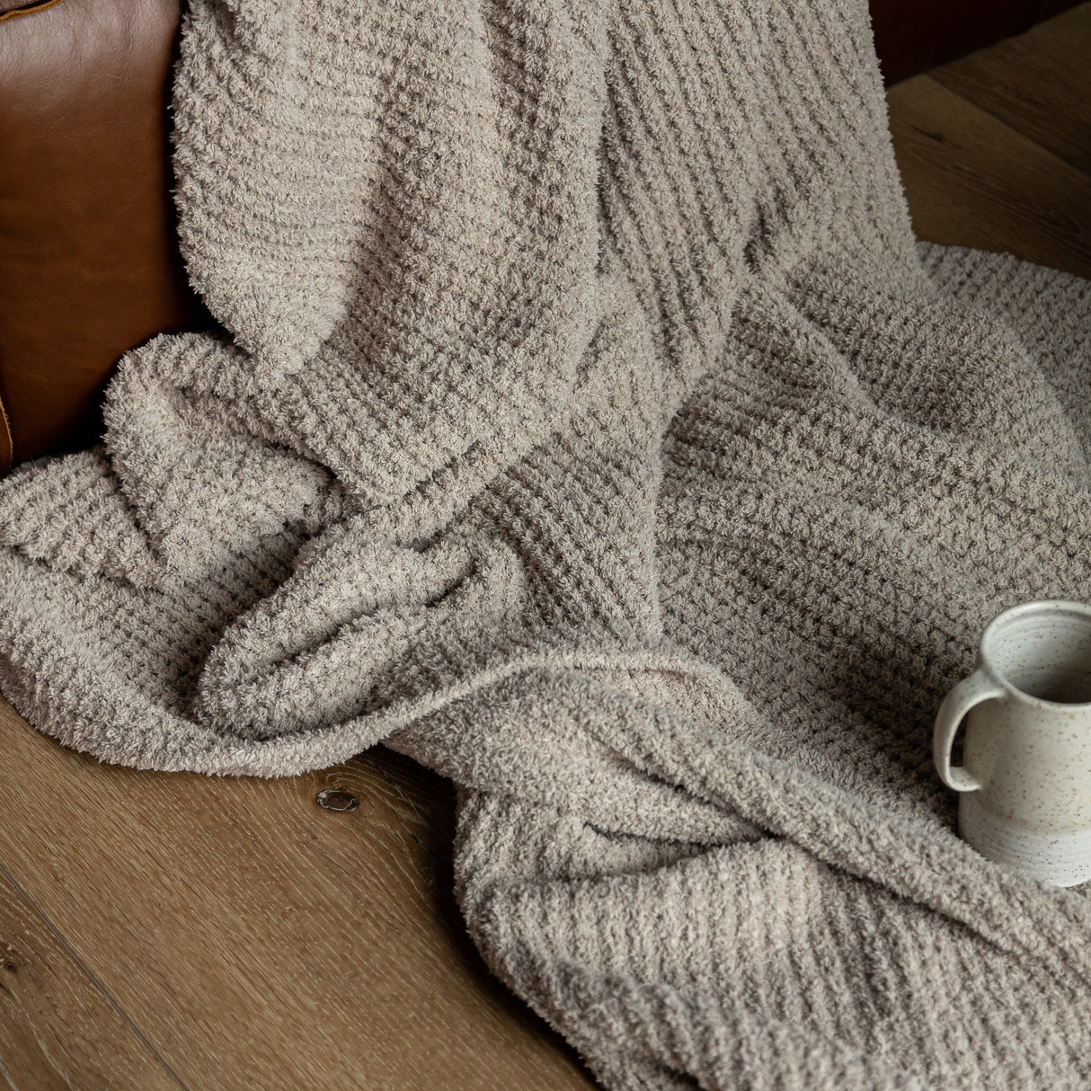 Greige Waffle Extended Throw