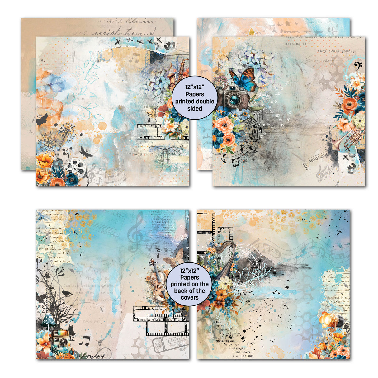 3Quarter Designs Cerulean Score 12x12 Design Paper & Diecuts Set