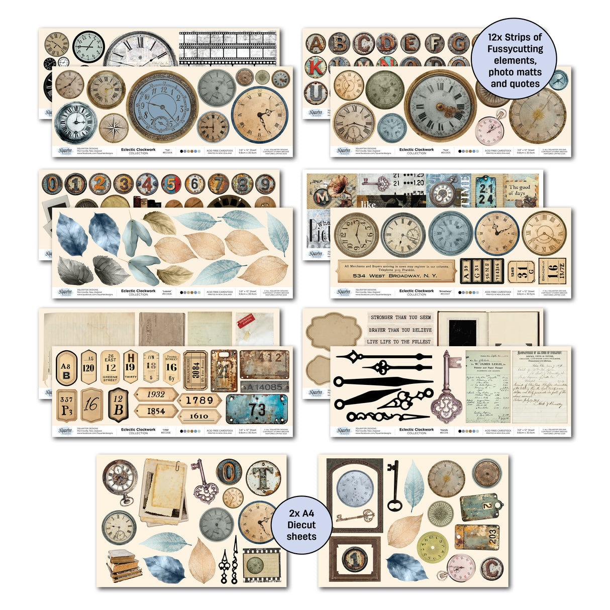 3Quarter Designs Eclectic Clocks 12x12 Design Paper & Diecuts Set