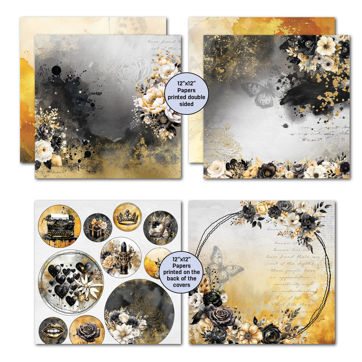 3Quarter Designs Golden Ebony 12x12 Design Paper & Diecuts Set