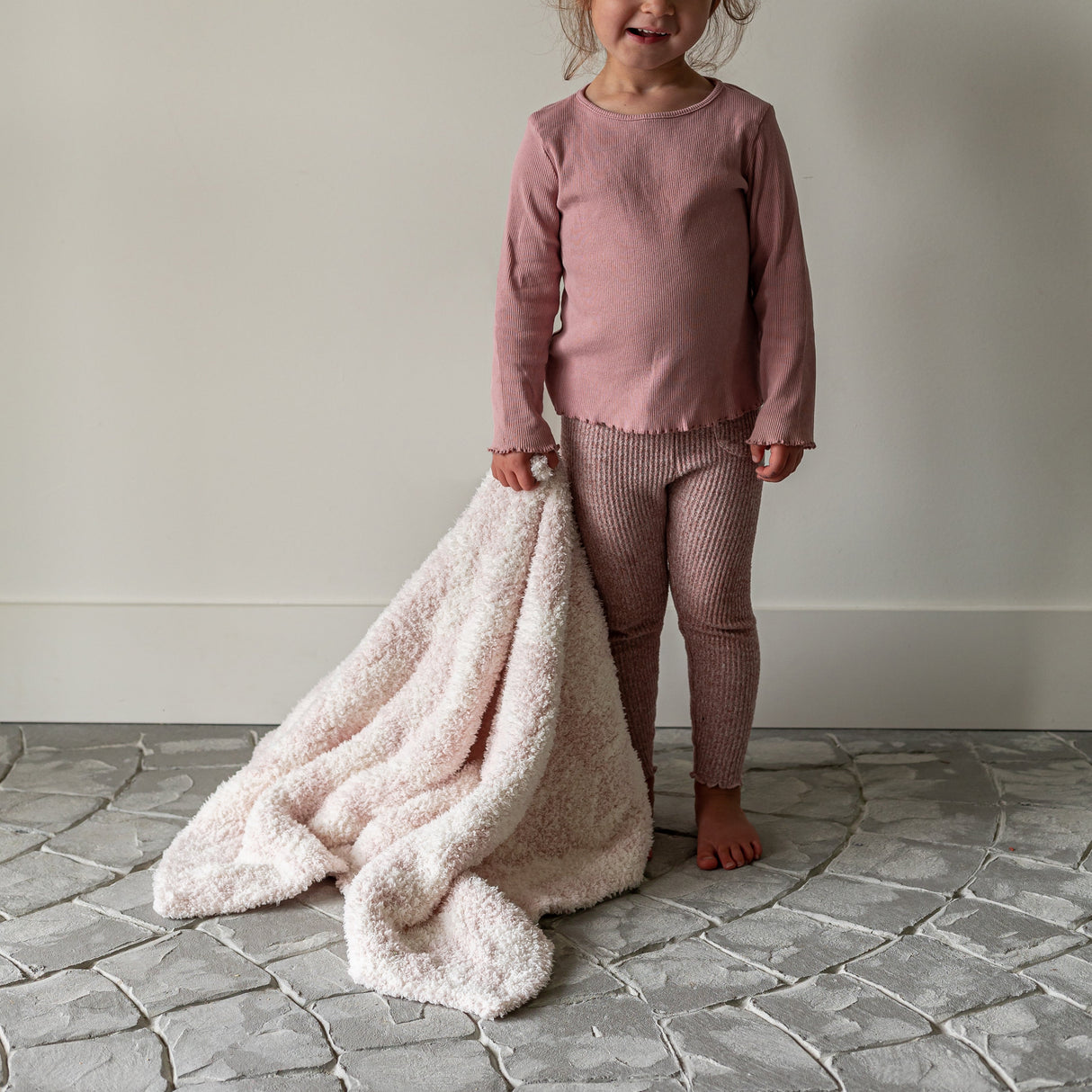 Primrose Pink and Soft White Vintage Floral Print Toddler Blanket