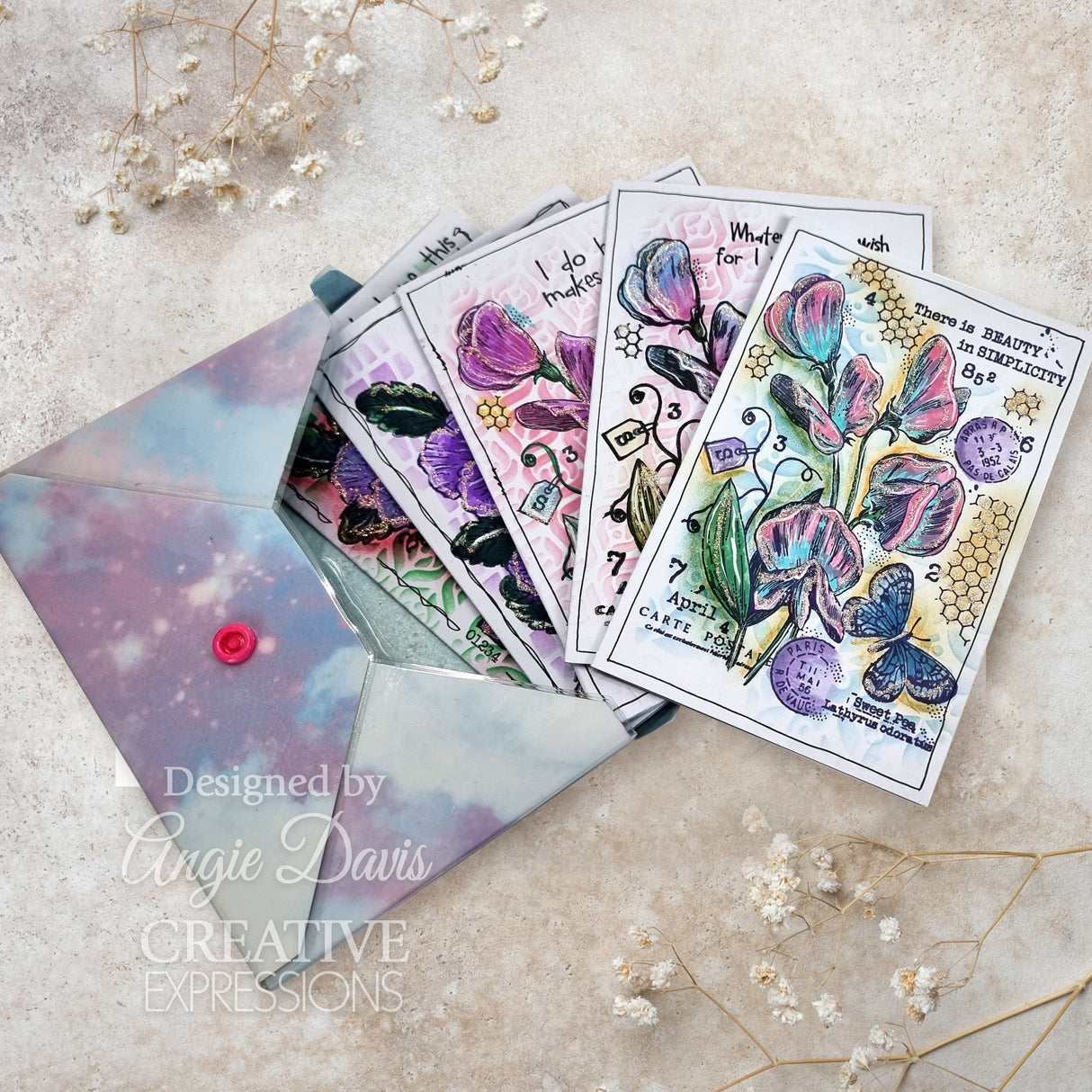Woodware Clear Singles Sweet Pea Postcard 4 in x 6 in Stamp Set