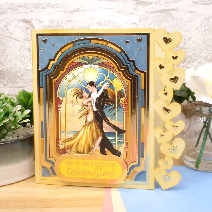 Fancy-Edge Blanks Hearts Edge decorative card featuring a couple celebrating, showcasing elegant heart edges.