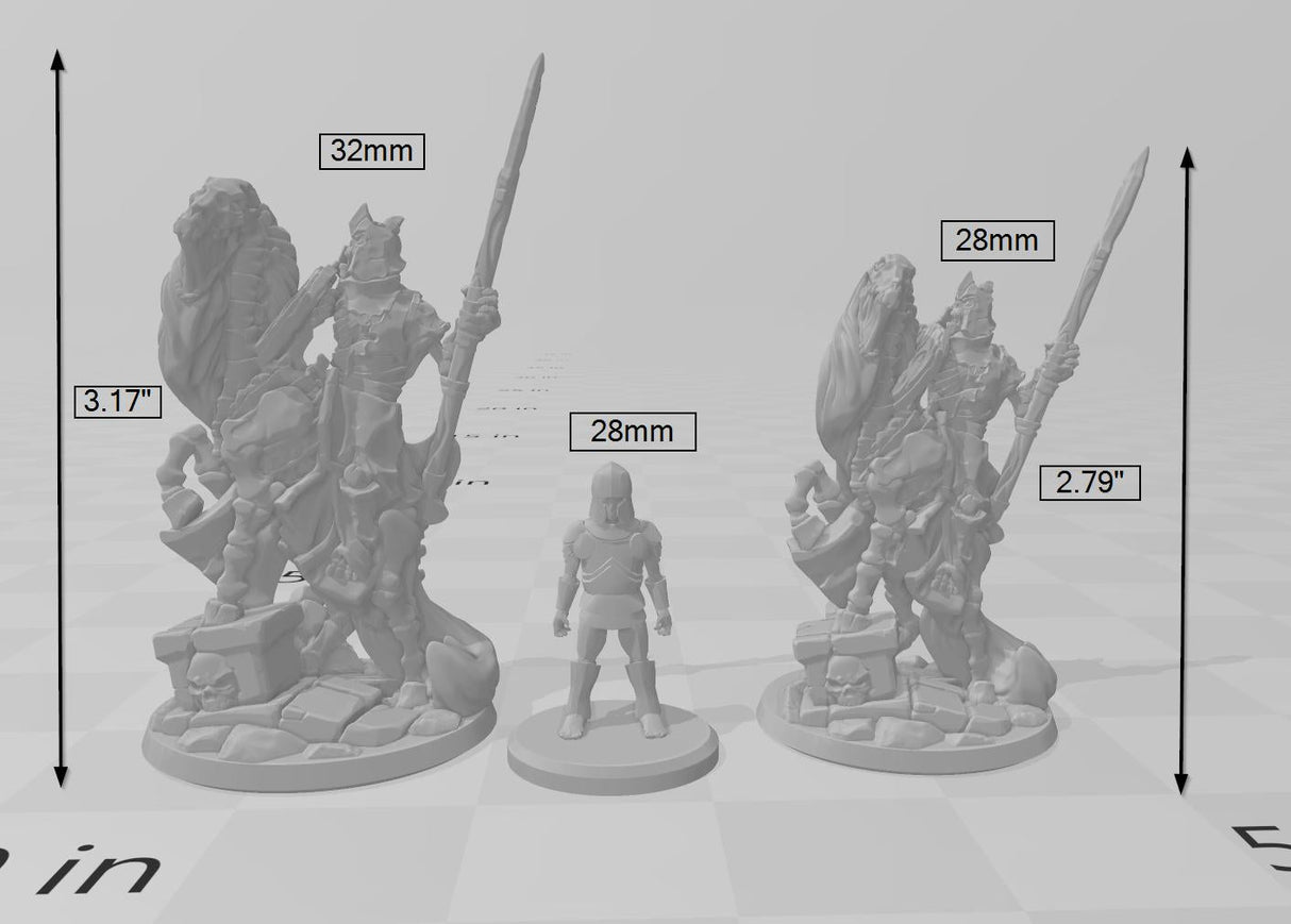 2 Skeletal Cavalry Miniature Pack - Arbiter Miniatures | DnD | Undead | Skeleton | Necromancer | Chef | 28mm 32mm | Pathfinder | Wargaming