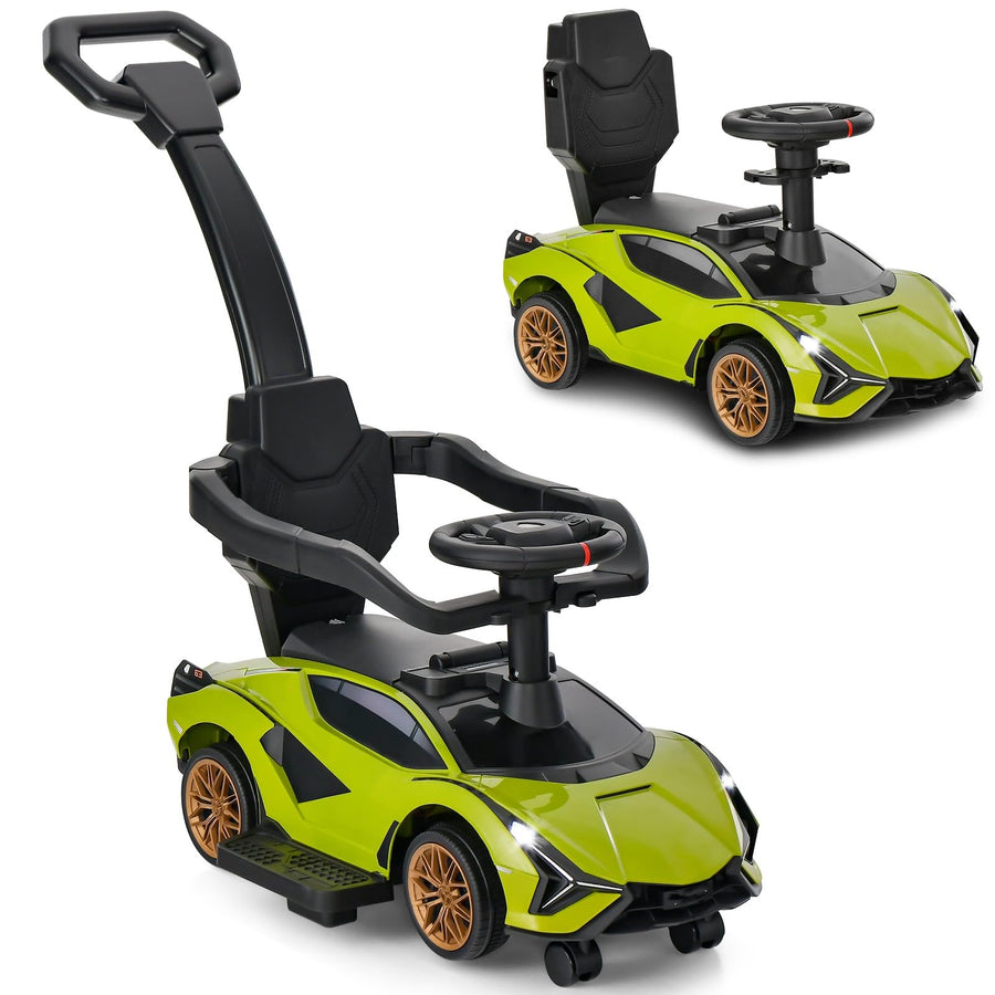 Lamborghini Sian Ultimate 3-in-1 Toddler Ride-On Push-Car W/ Music Player, Lights, Detachable Handle & Guards