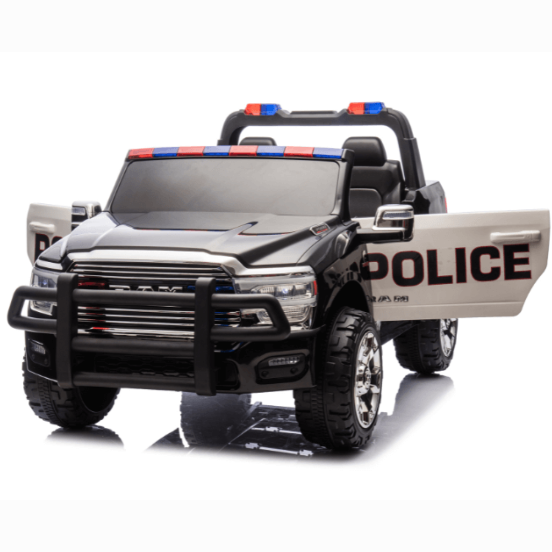 24V Police Officer XXL Edition 4x4 Kids 2-Seater Ride-On RAM 3500 Truck W/ Rubber Wheels, Siren, Music Player & RC