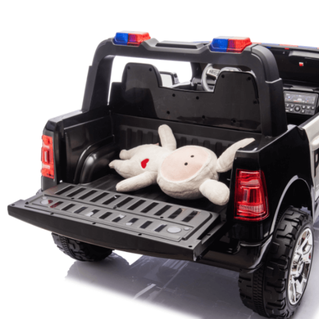 24V Police Officer XXL Edition 4x4 Kids 2-Seater Ride-On RAM 3500 Truck W/ Rubber Wheels, Siren, Music Player & RC