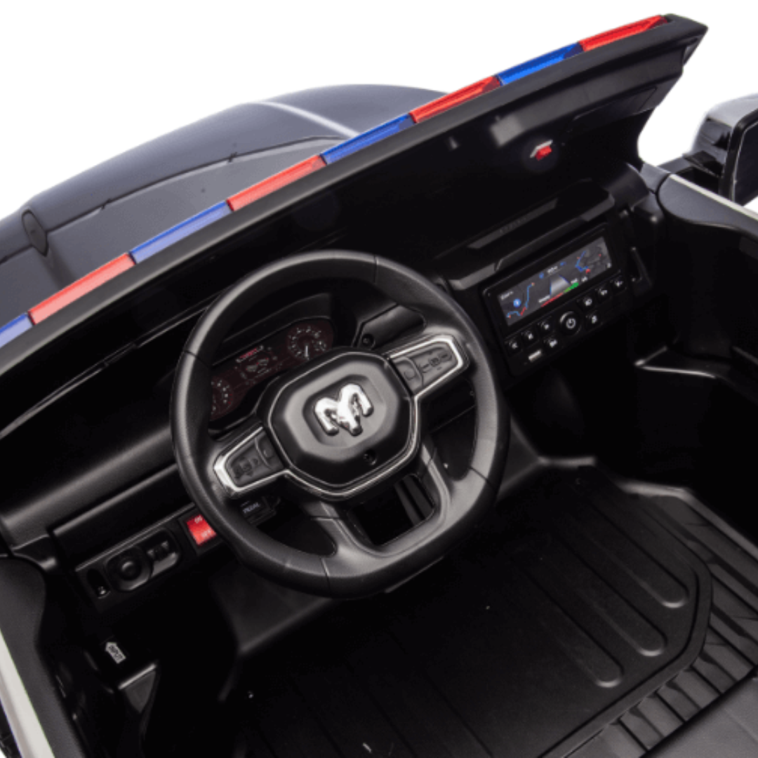 24V Police Officer XXL Edition 4x4 Kids 2-Seater Ride-On RAM 3500 Truck W/ Rubber Wheels, Siren, Music Player & RC