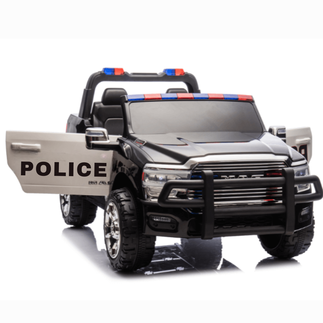 24V Police Officer XXL Edition 4x4 Kids 2-Seater Ride-On RAM 3500 Truck W/ Rubber Wheels, Siren, Music Player & RC