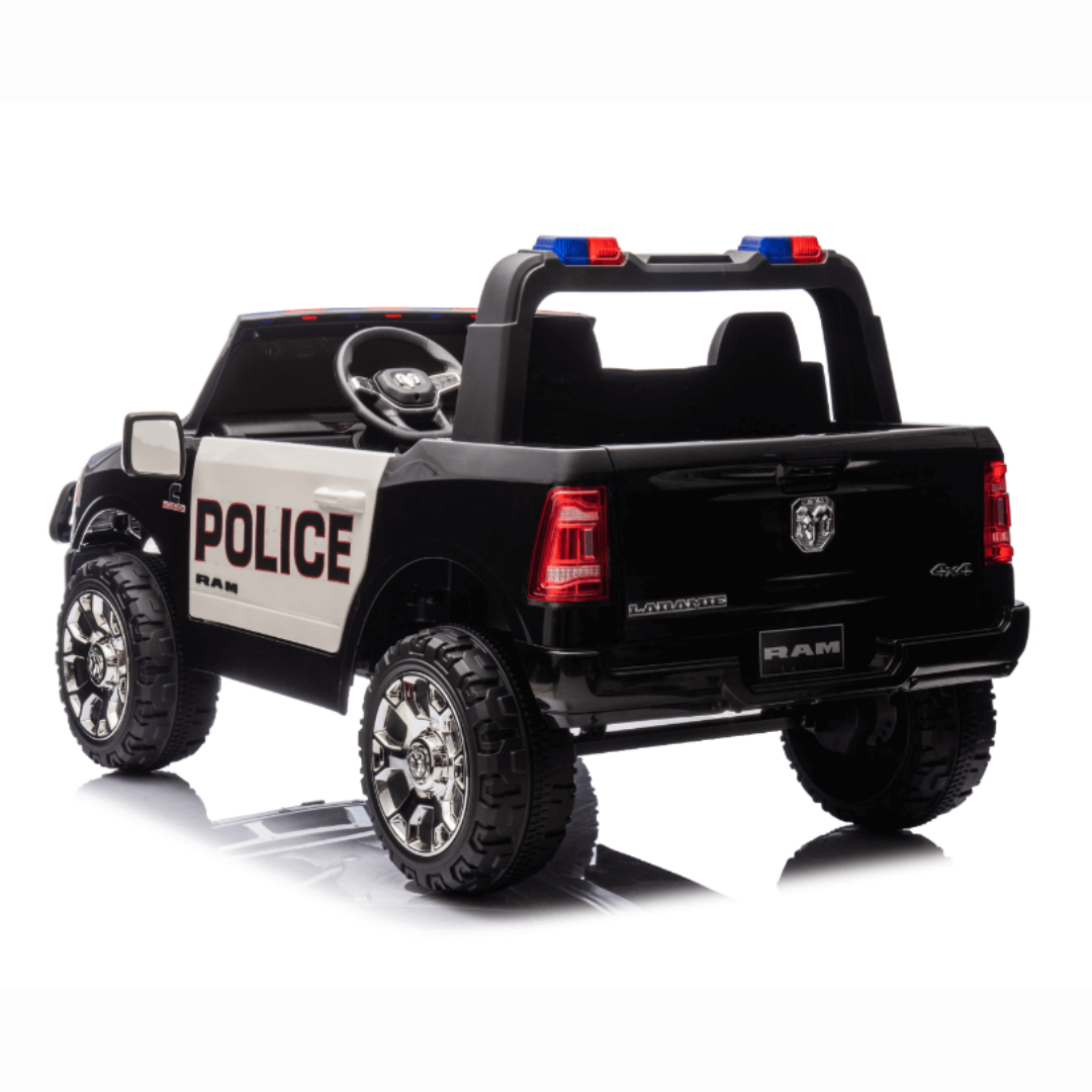 24V Police Officer XXL Edition 4x4 Kids 2-Seater Ride-On RAM 3500 Truck W/ Rubber Wheels, Siren, Music Player & RC