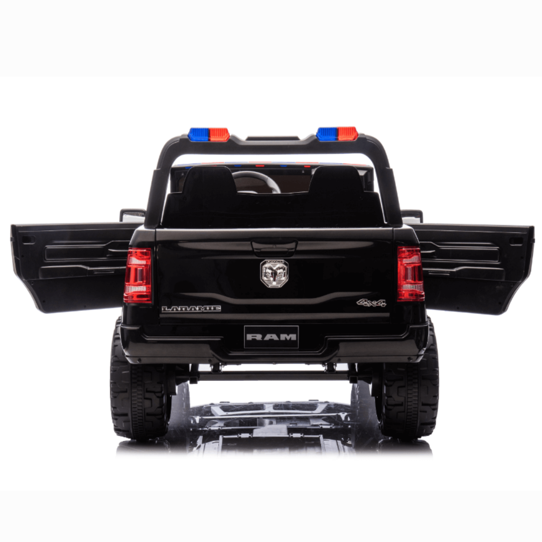 24V Police Officer XXL Edition 4x4 Kids 2-Seater Ride-On RAM 3500 Truck W/ Rubber Wheels, Siren, Music Player & RC